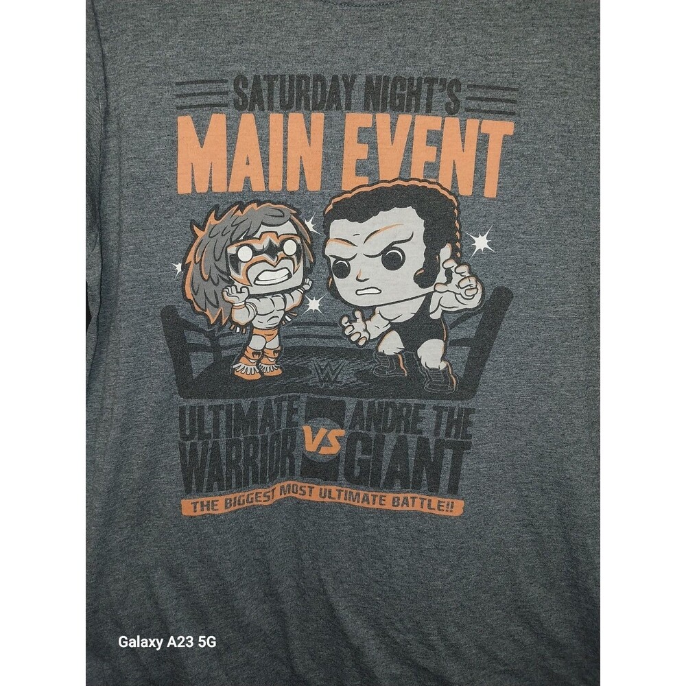 Funko Pop Tees WWE Gray T-Shirt Adult Small Ultimate Warrior Vs Andre The Giant